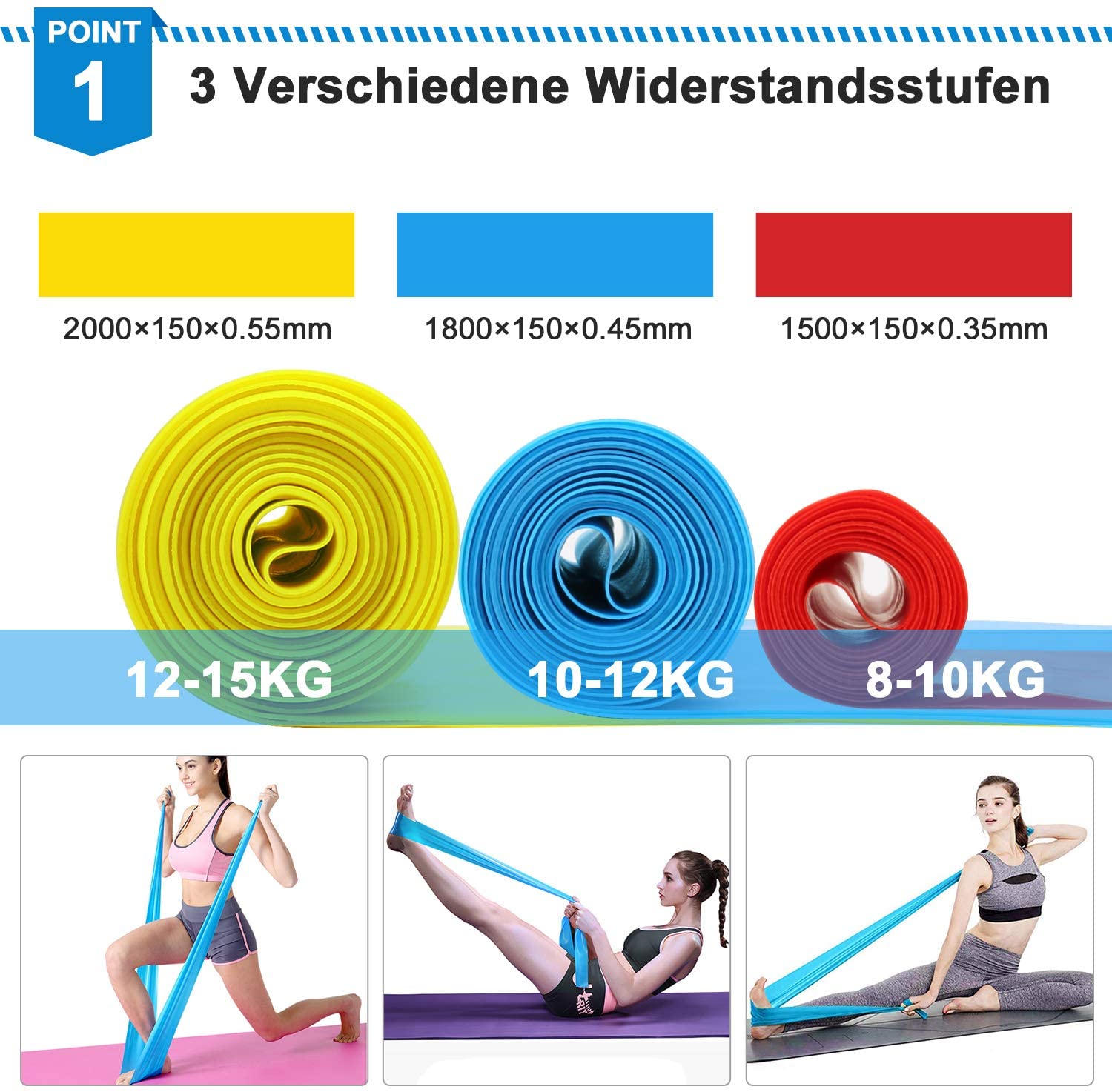 Elastic Fitness Bands 3Pcs Res - Pilates Yoga Board recension och pris